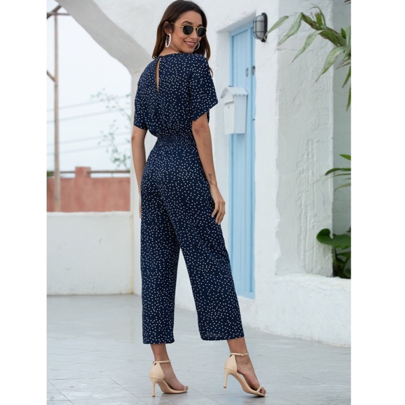 Navy Blue Polka Dot Jumpsuit - Picture 3 of 8